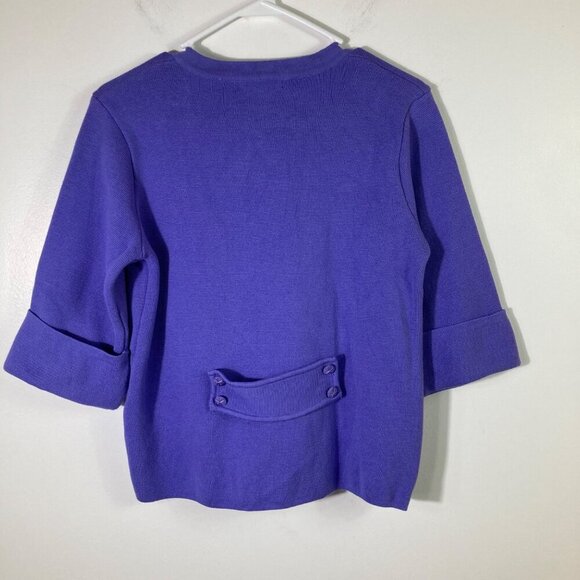 Womens Vintage Evie 3/4 Sleeve Button Cardigan Sweater Belt Detail Purple M Cott - Picture 2 of 9